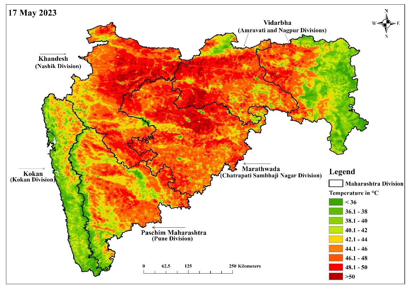 Land Surface Temperature across Maharashtra on May 17